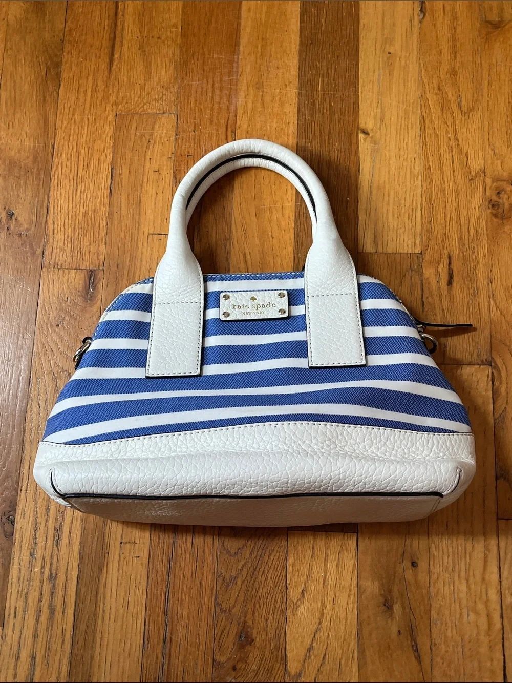 kate spade Blue and White Striped purse with White Trim